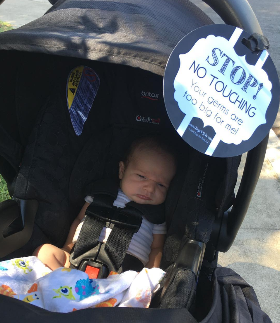 Black and White No Touching Baby Car Seat Sign Tag