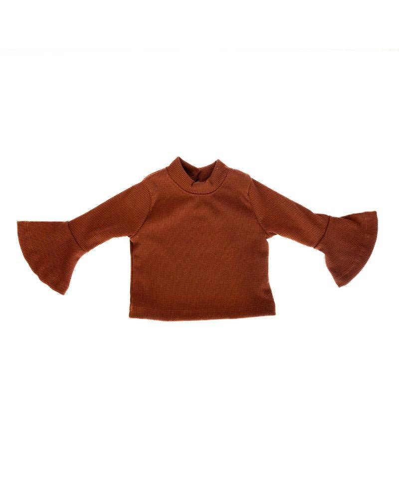 Rust Ribbed Bell Sleeve Top