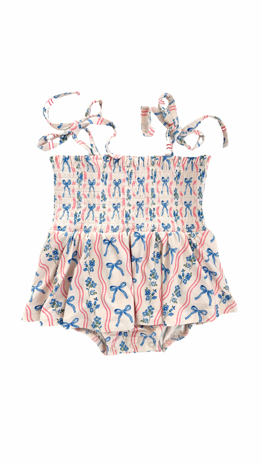 Amelia Bow Smocked Twirl Bamboo Romper
