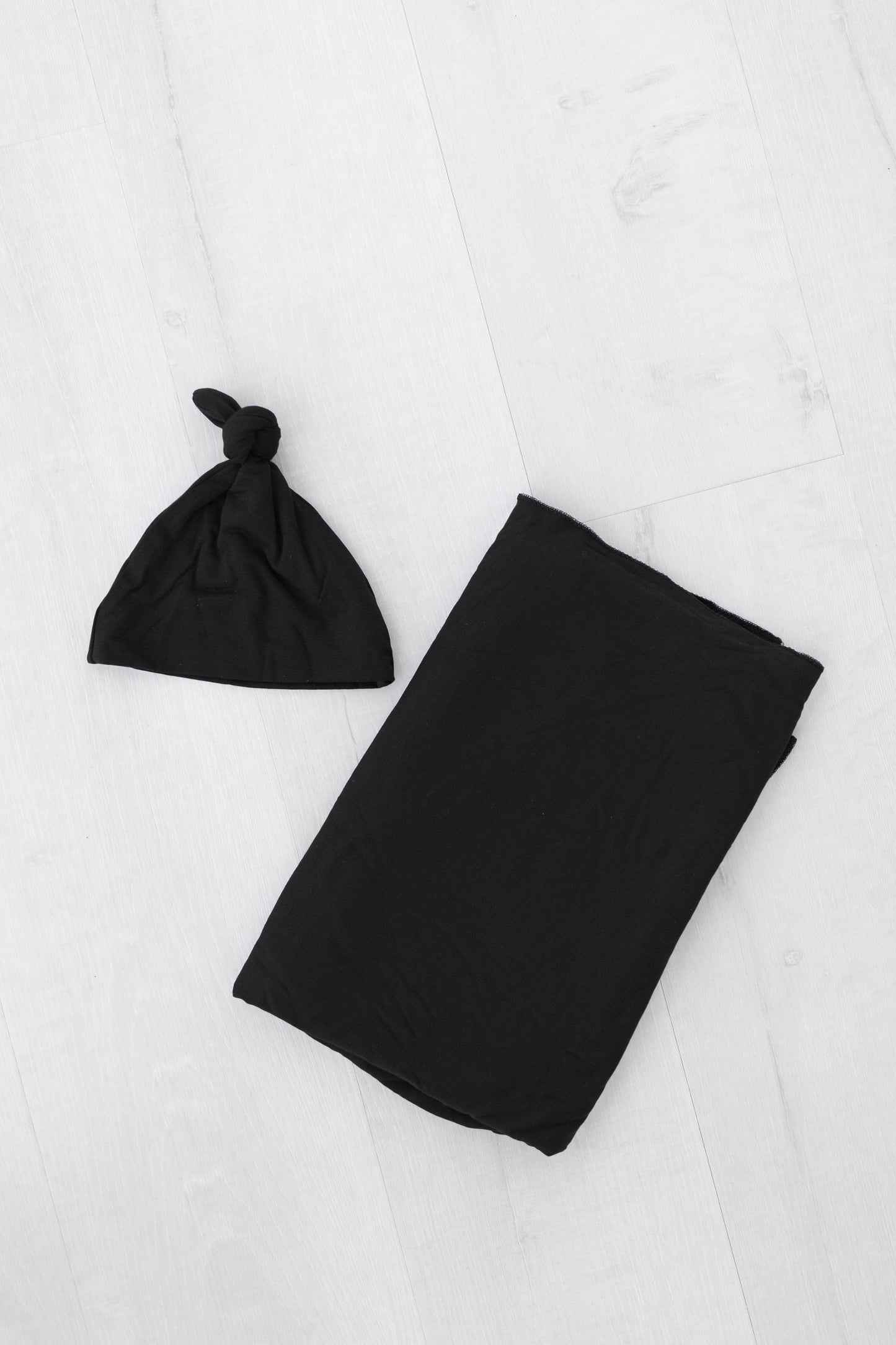 Newborn Swaddle & Receiving Blanket with Hat: Black