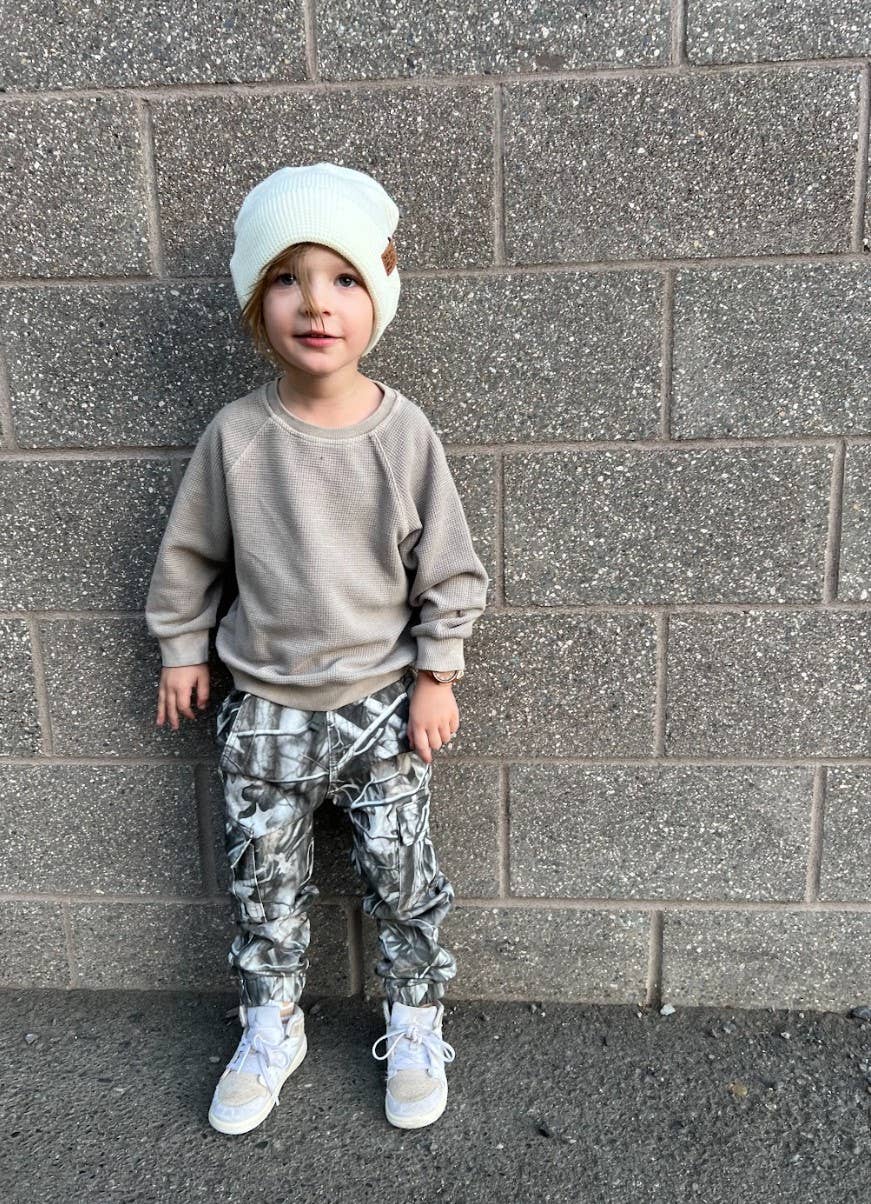Tan Waffle Long Sleeve Crewneck Infant & Toddler