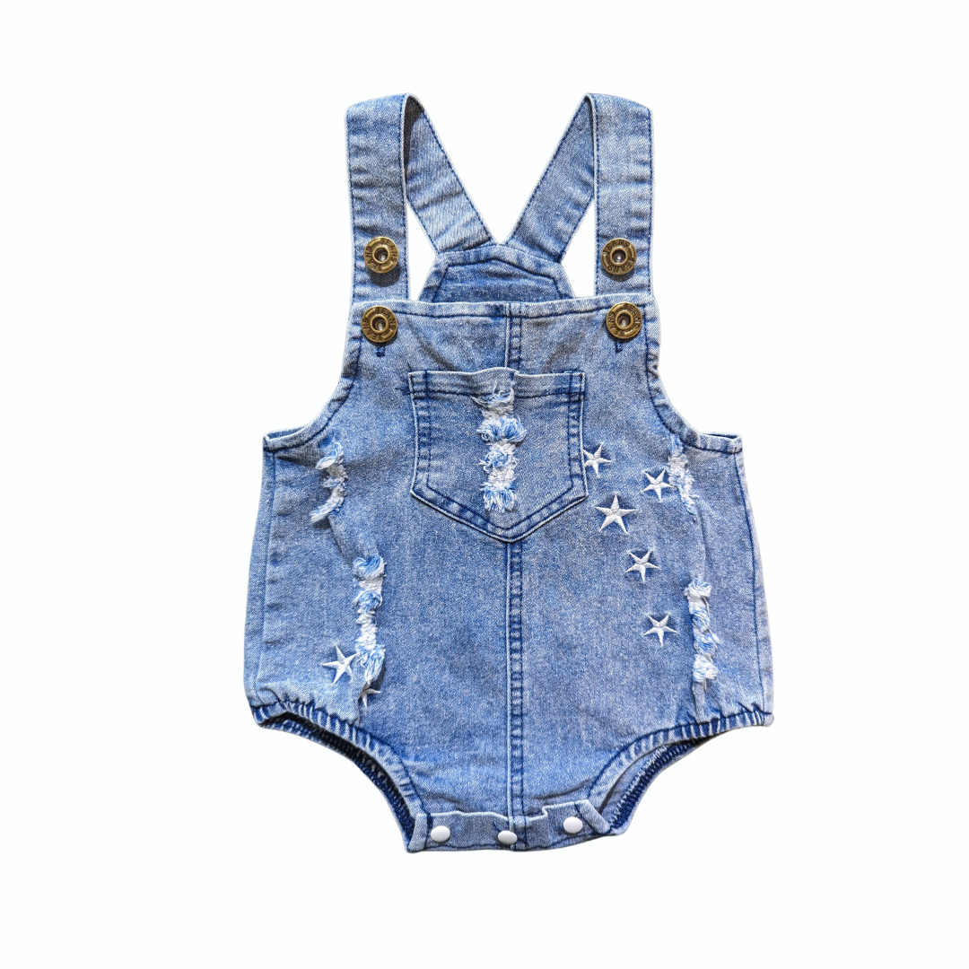 Distressed Denim Overall Romper