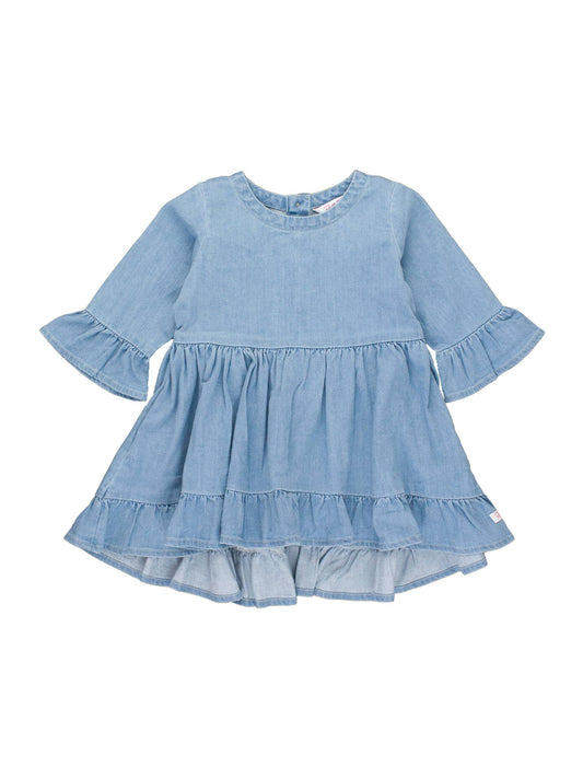 Girls Light Wash Stretch Denim High Low Ruffle Tunic