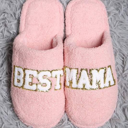 BEST MAMA Chenille Patched Home Slippers: PINK