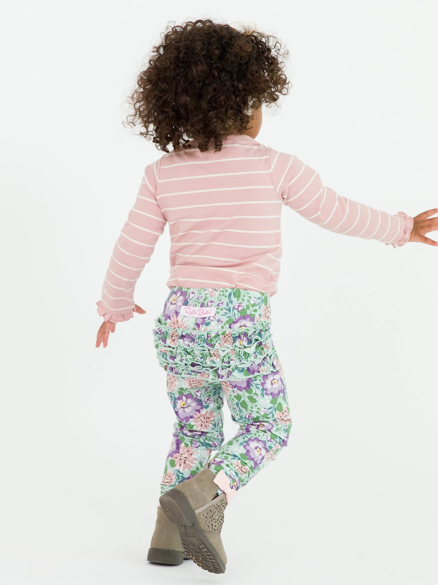 Mauve and Ivory Stripe Knit Long Sleeve Ruffle Bodysuit