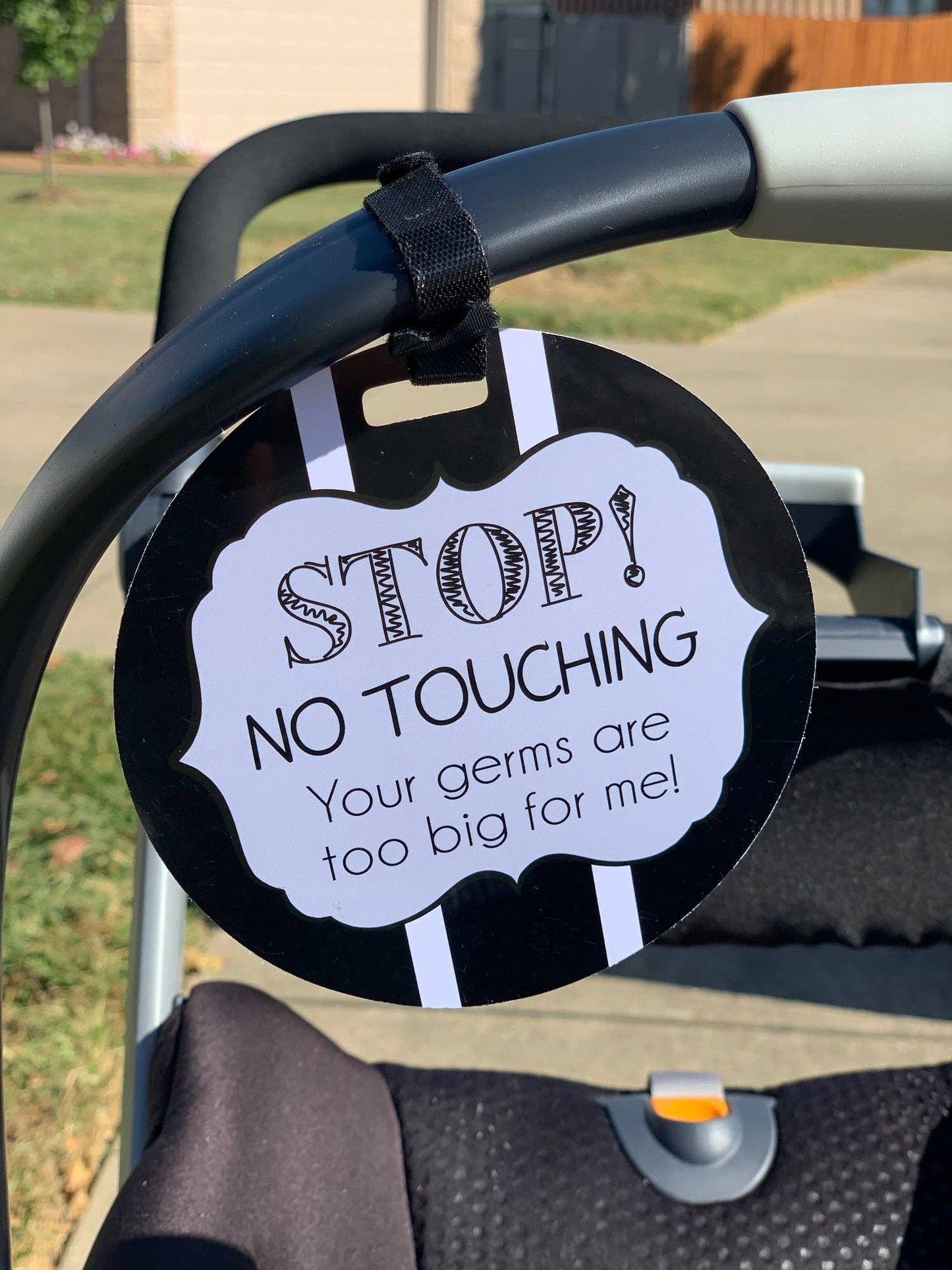 Black and White No Touching Baby Car Seat Sign Tag