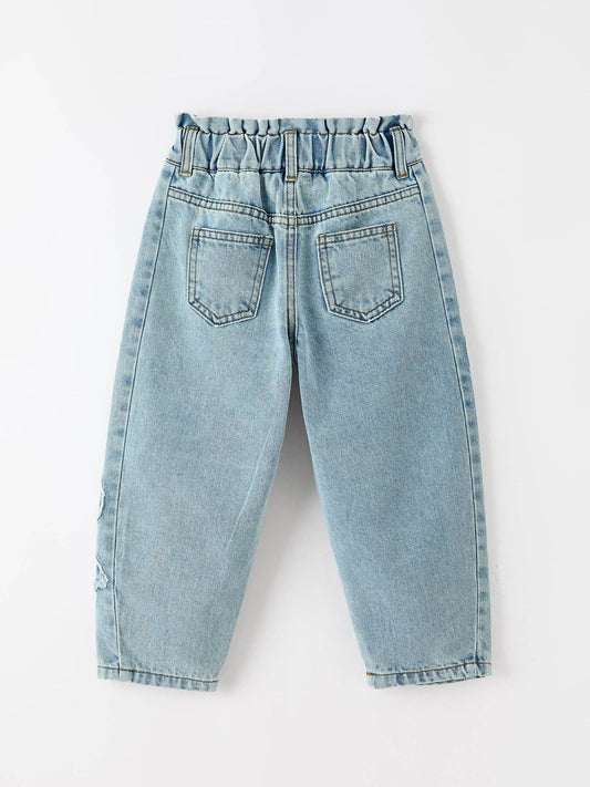 Girls Light Wash Bow Relaxed Denim Jeans