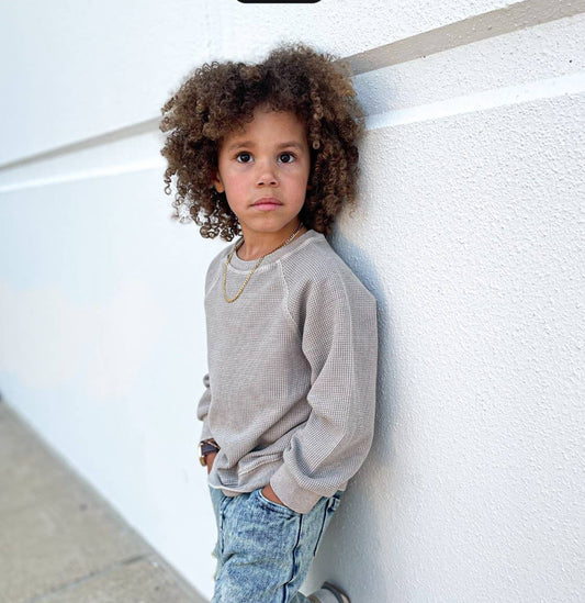 Tan Waffle Long Sleeve Crewneck Infant & Toddler