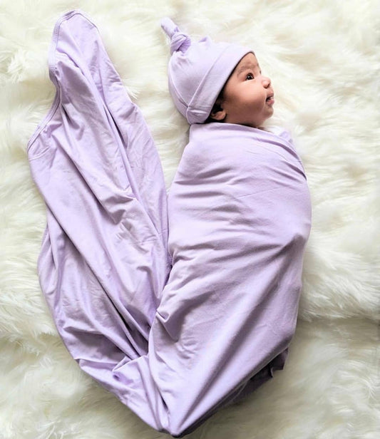 Newborn Swaddle & Receiving Blanket with Hat & Headband: Lavender