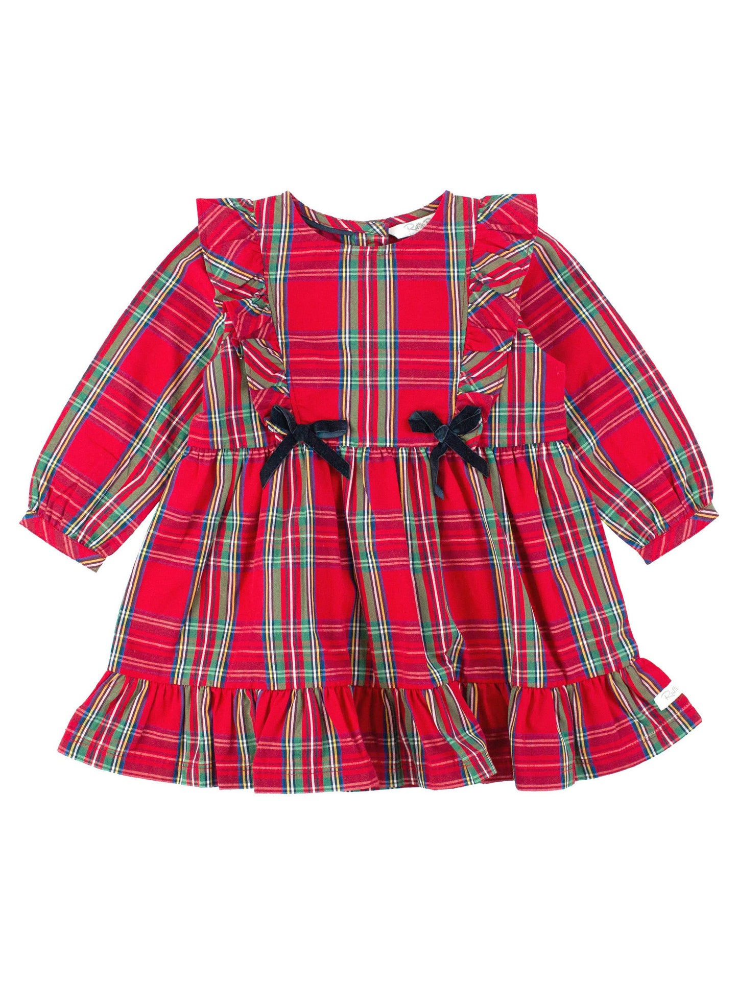 Girls Tis The Season Plaid Ruffle Bow Dress: Red