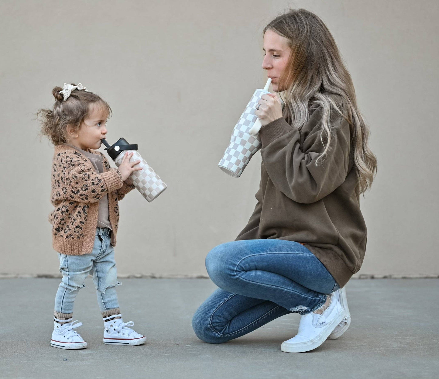 Beige Checker 16 Oz Water Bottle