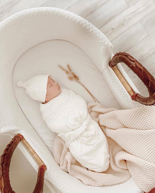 Newborn Swaddle & Receiving Blanket with Hat: White