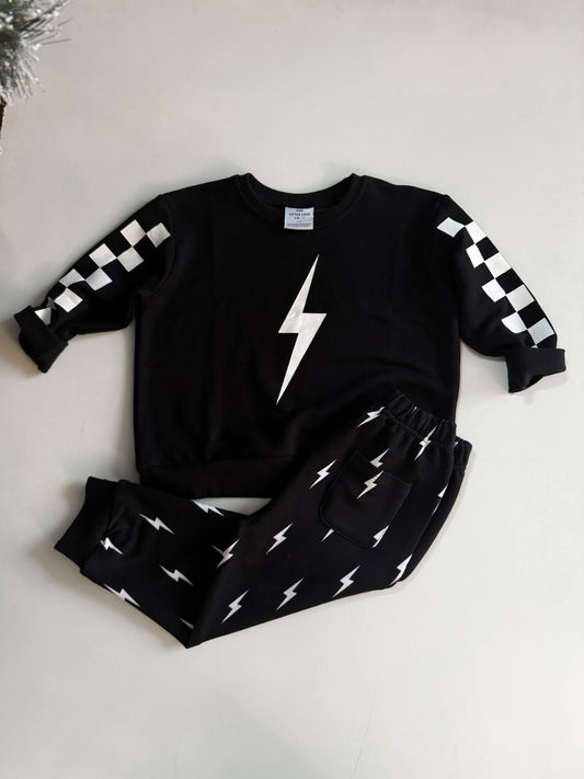 Lightning Bolt | Black Bamboo Oversized Sweat Set
