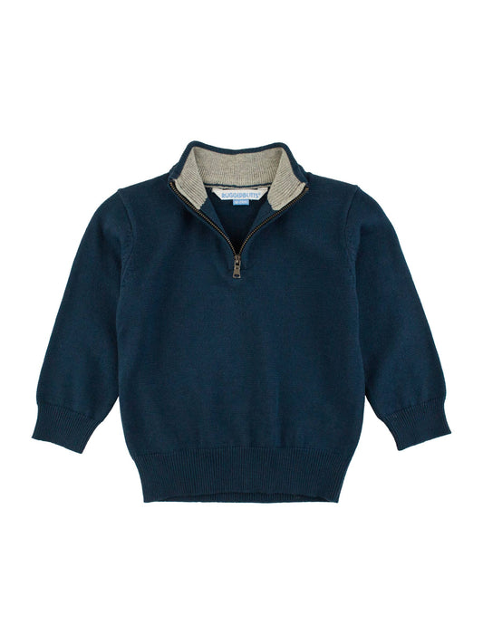 Boys Dark Navy Quarter-Zip Sweater: Blue