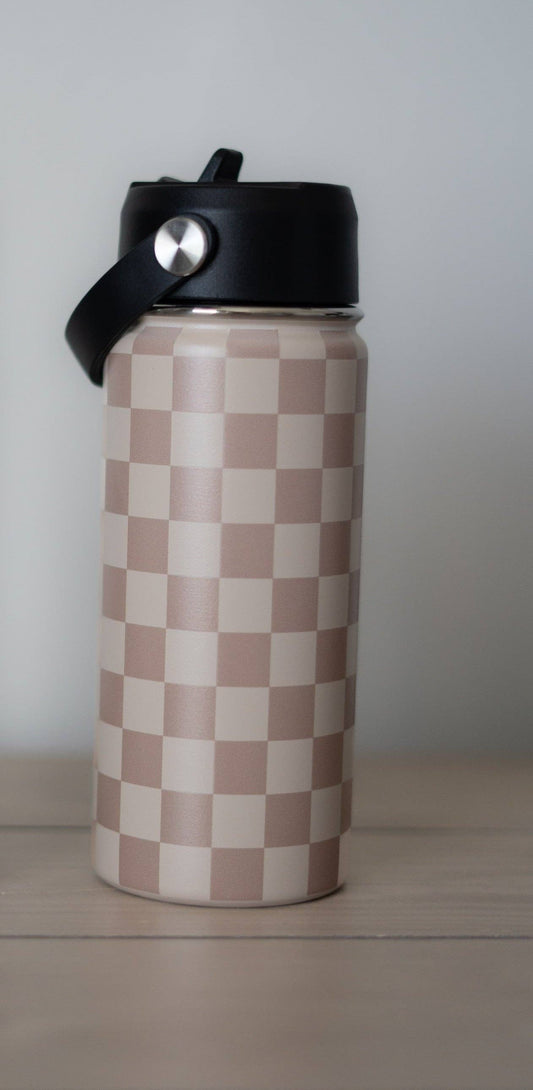 Beige Checker 16 Oz Water Bottle
