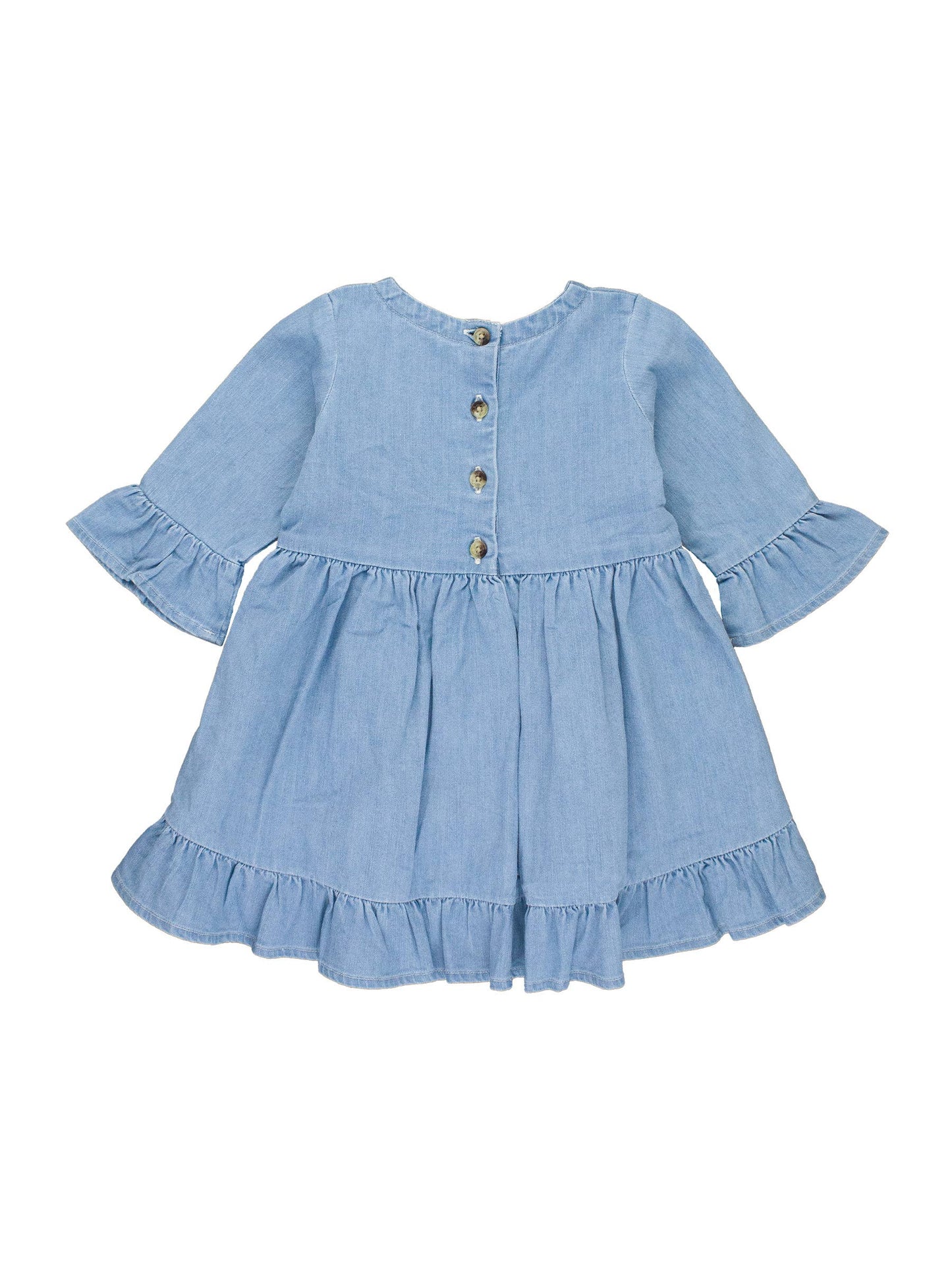 Girls Light Wash Stretch Denim High Low Ruffle Tunic