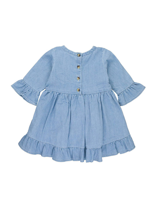 Girls Light Wash Stretch Denim High Low Ruffle Tunic