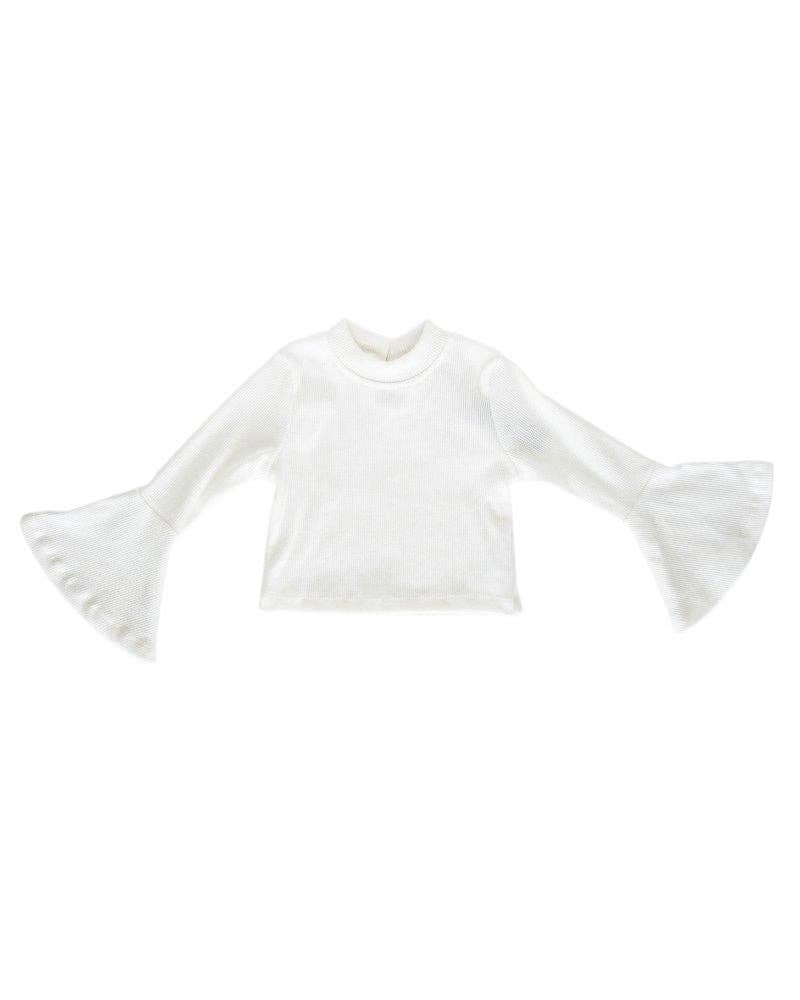 White Ribbed Bell Sleeve Top