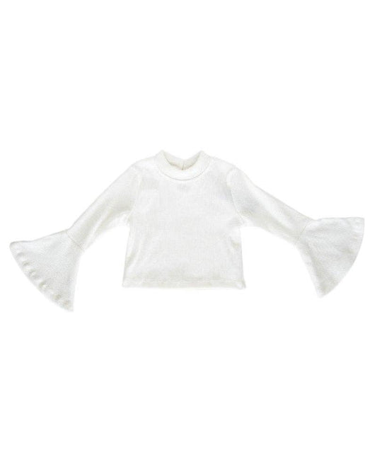 White Ribbed Bell Sleeve Top