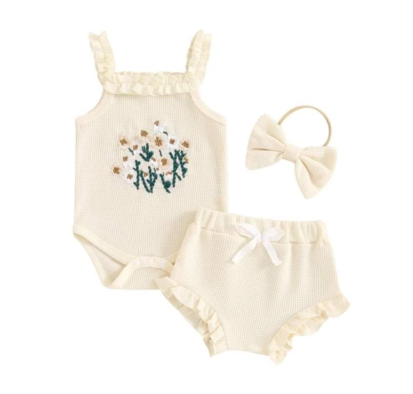 Floral Embroidered Waffle Knit Sets