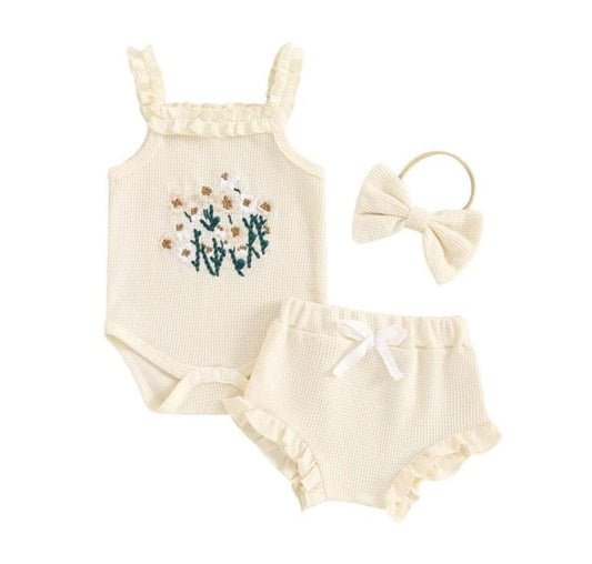 Floral Embroidered Waffle Knit Sets