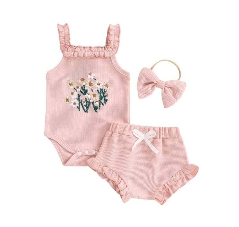 Floral Embroidered Waffle Knit Sets