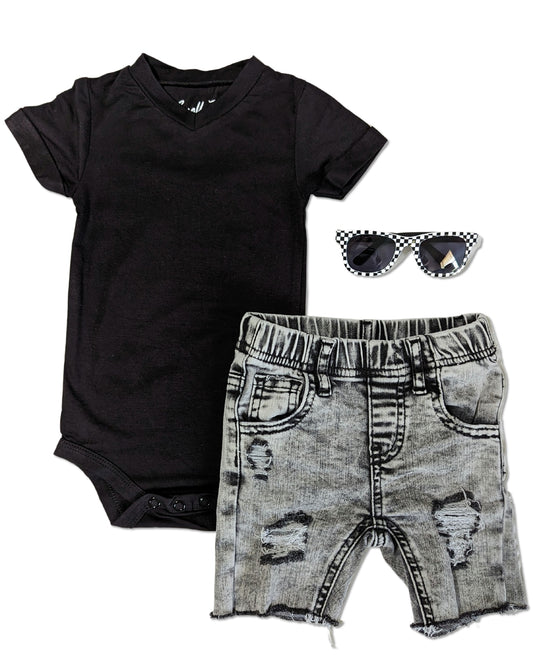 Black V-Neck Bamboo Onesie