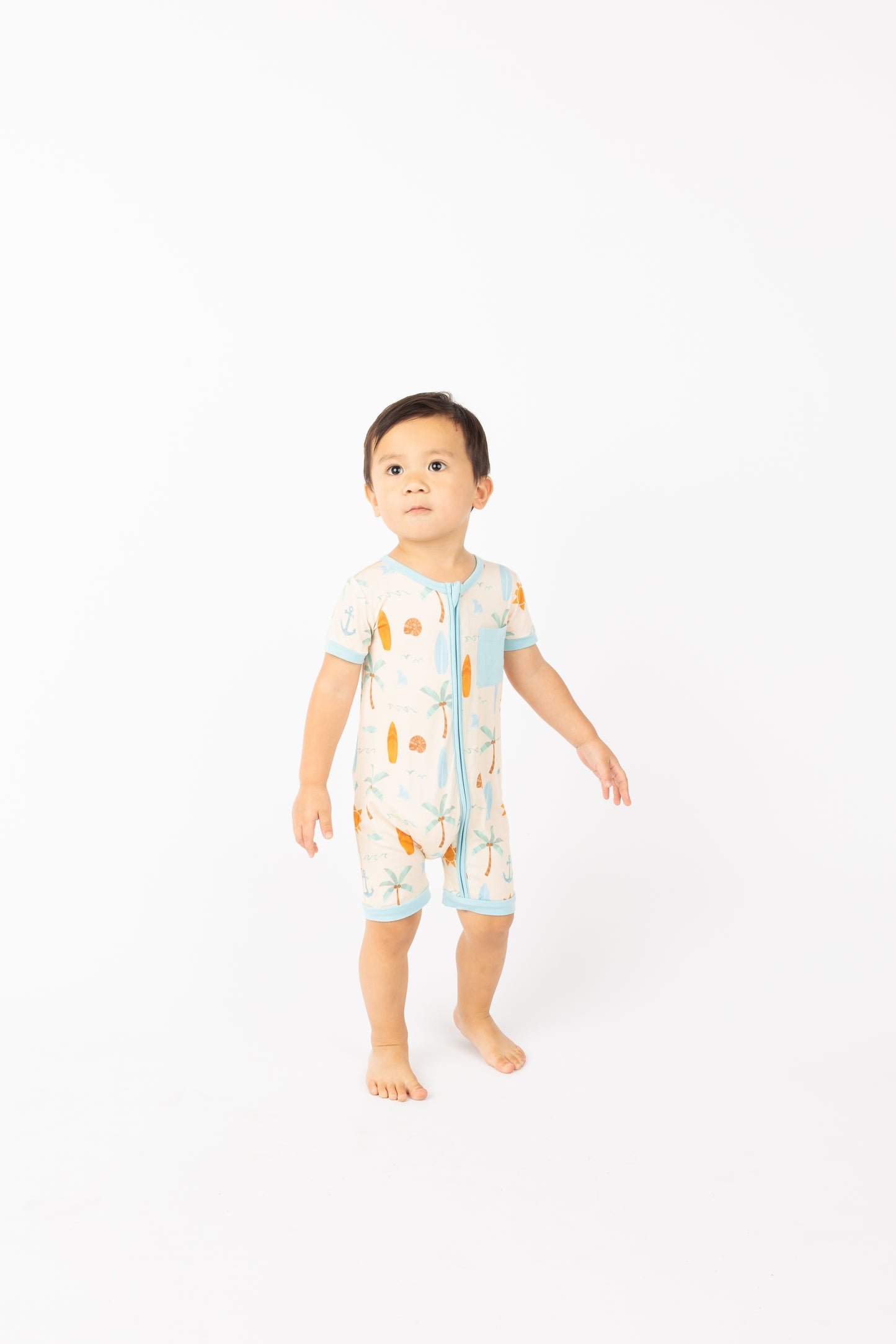 Chasing Waves Surfboard Bamboo Baby Shortie Romper