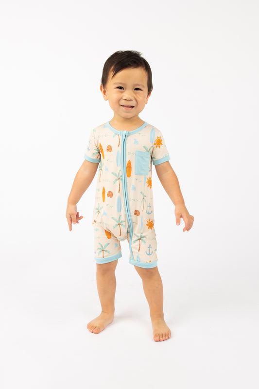 Chasing Waves Surfboard Bamboo Baby Shortie Romper