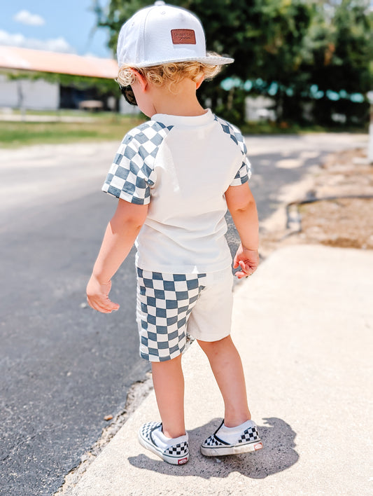 Blue Checkered Tee & Shorts Set