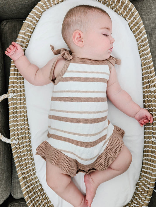 Neutral Stripes Summer Knit Romper