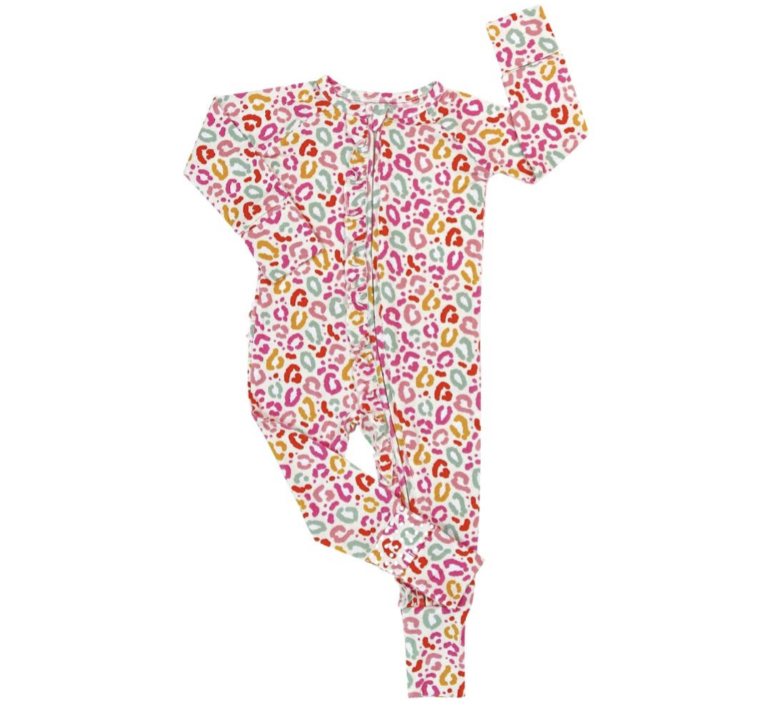 Rainbow Leopard Ruffle Bamboo Romper