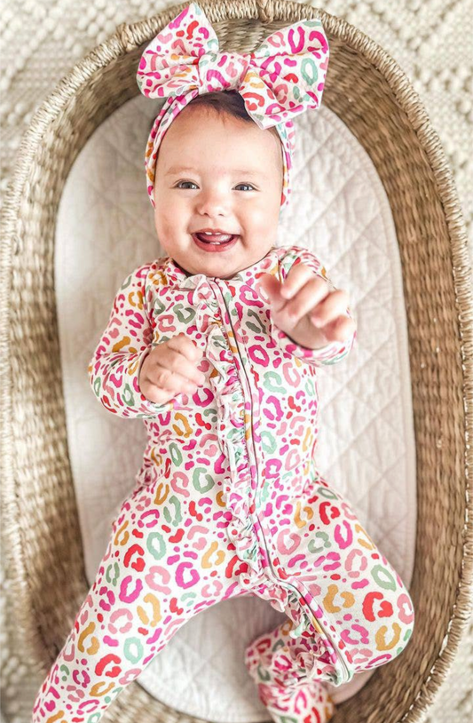 Rainbow Leopard Ruffle Bamboo Romper