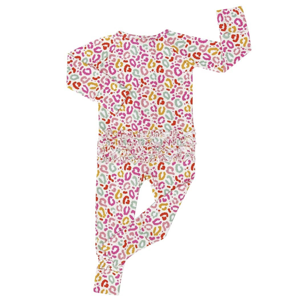 Rainbow Leopard Ruffle Bamboo Romper