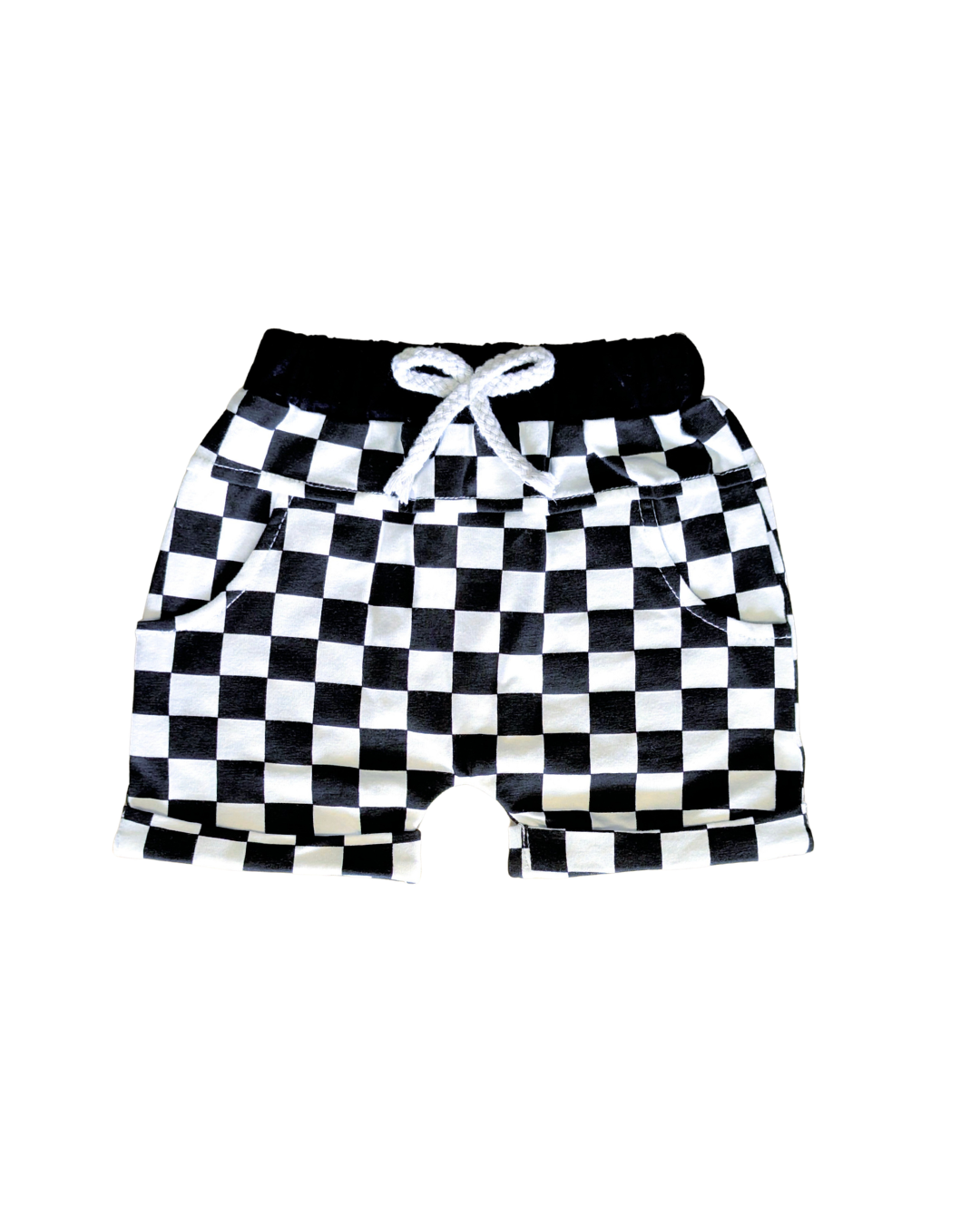 Black & White Checker Harem Shorts - Kids