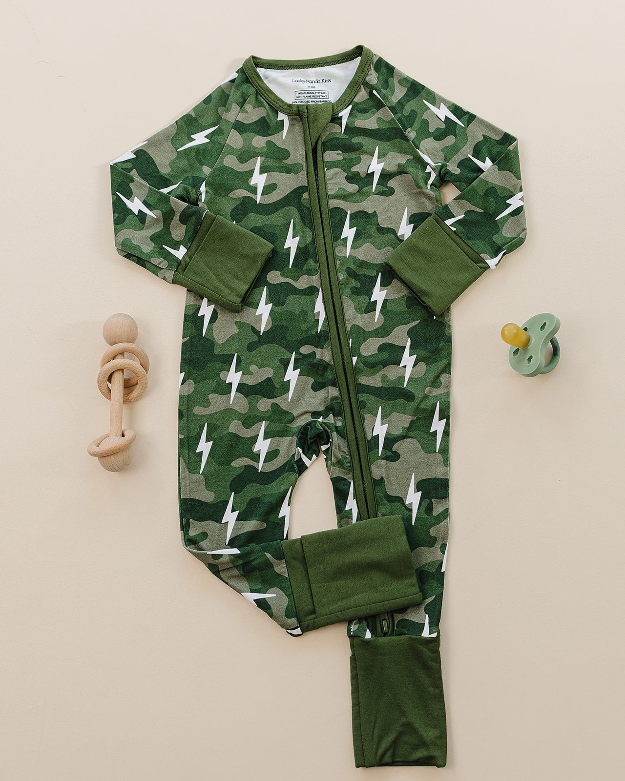 Bamboo Zip Romper | Green Camo Bolts - COLLECTIVE