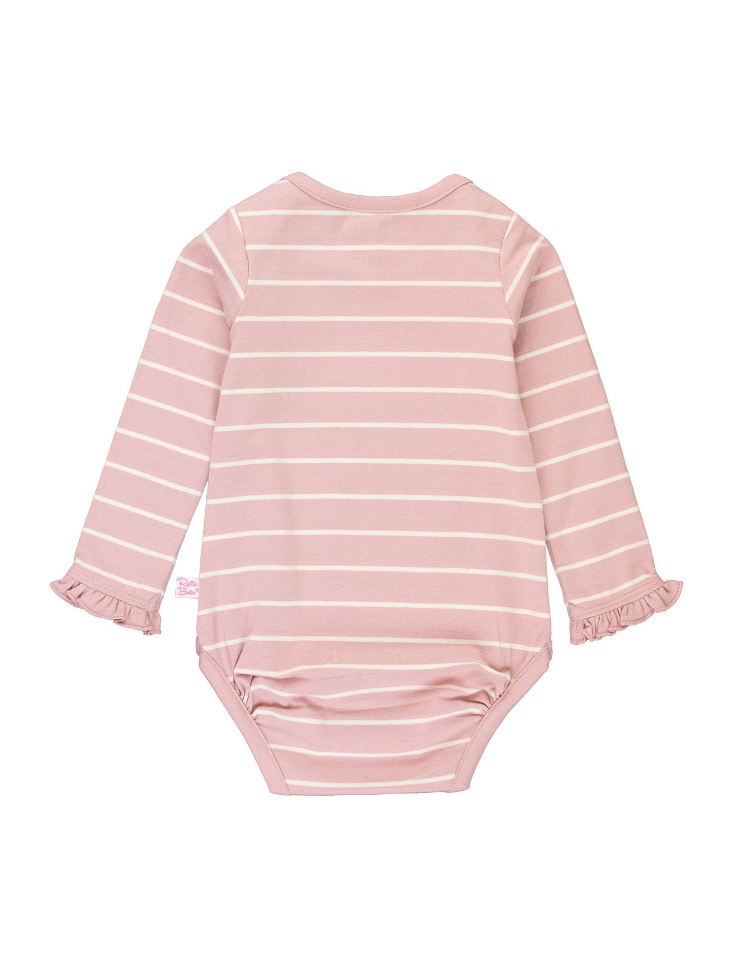 Mauve and Ivory Stripe Knit Long Sleeve Ruffle Bodysuit