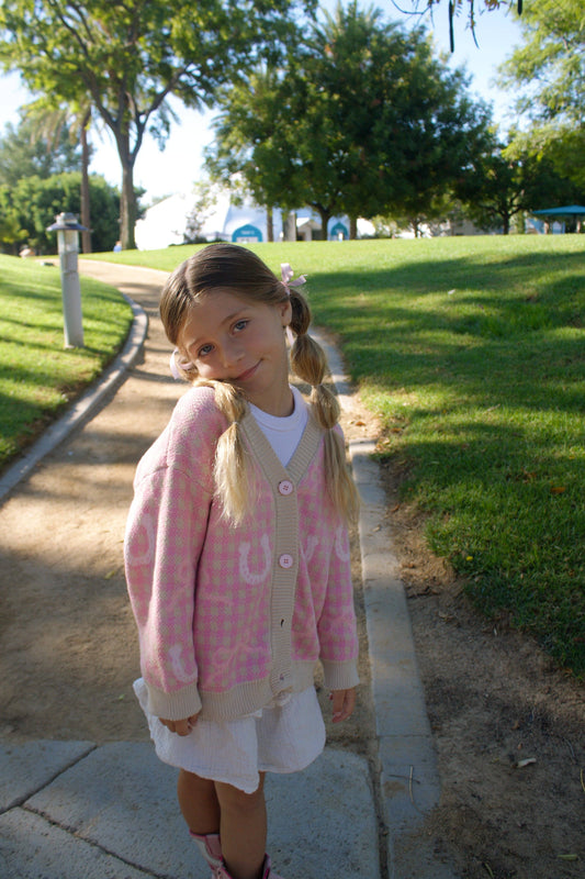 Pink Horseshoe Western Cardigan β Cozy Cowgirl Sweater for Toddlers & Girls