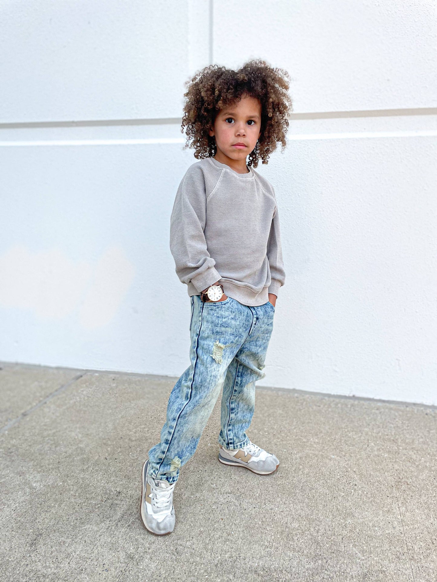 Tan Waffle Long Sleeve Crewneck Infant & Toddler
