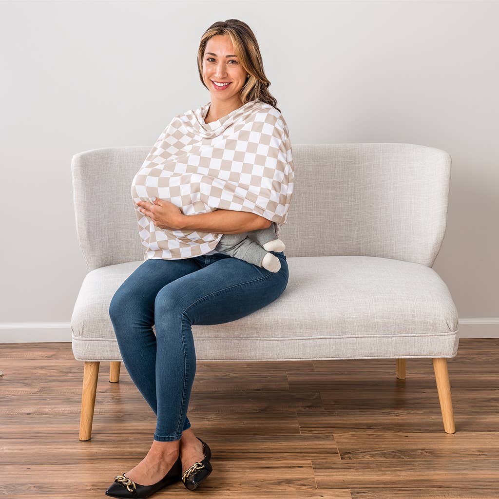 Taupe Checkerboard Mom Boss 4-in-1 multi-use cover - Nursing