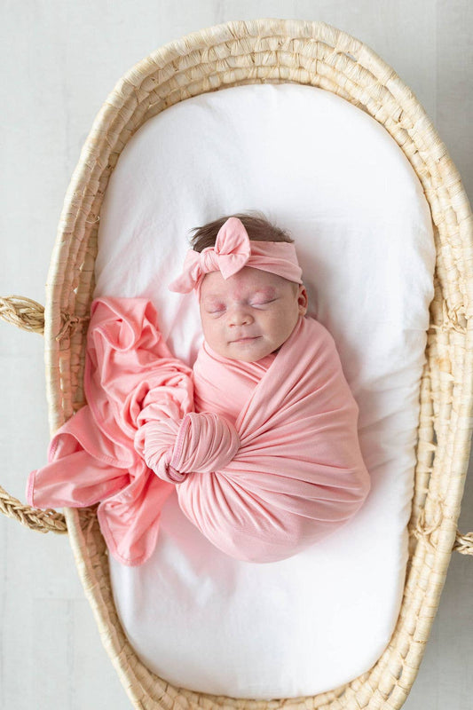 Newborn Swaddle & Receiving Blanket with Hat & Headband: Pink