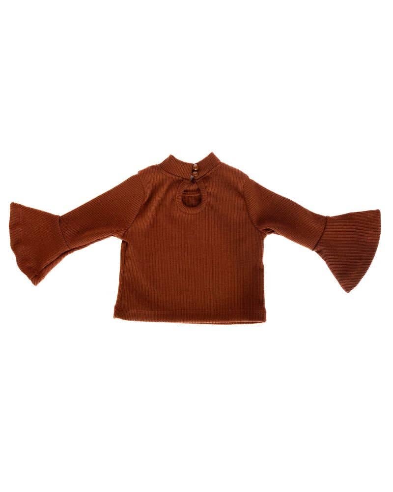 Rust Ribbed Bell Sleeve Top