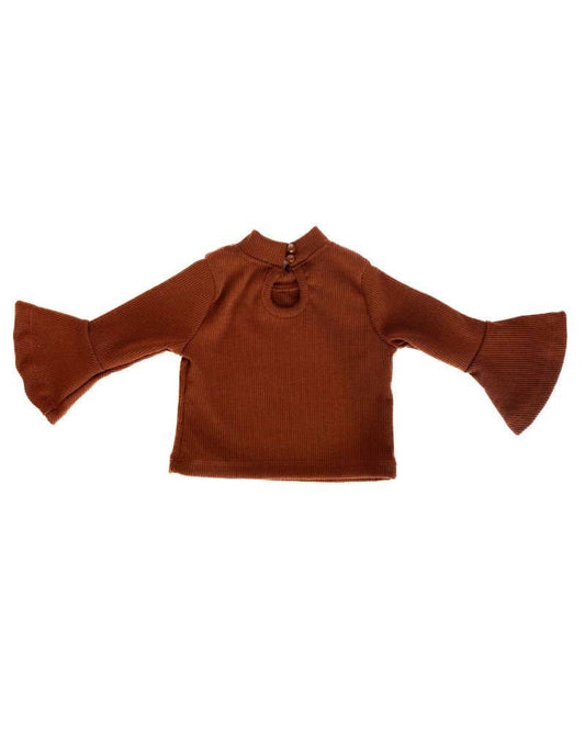 Rust Ribbed Bell Sleeve Top