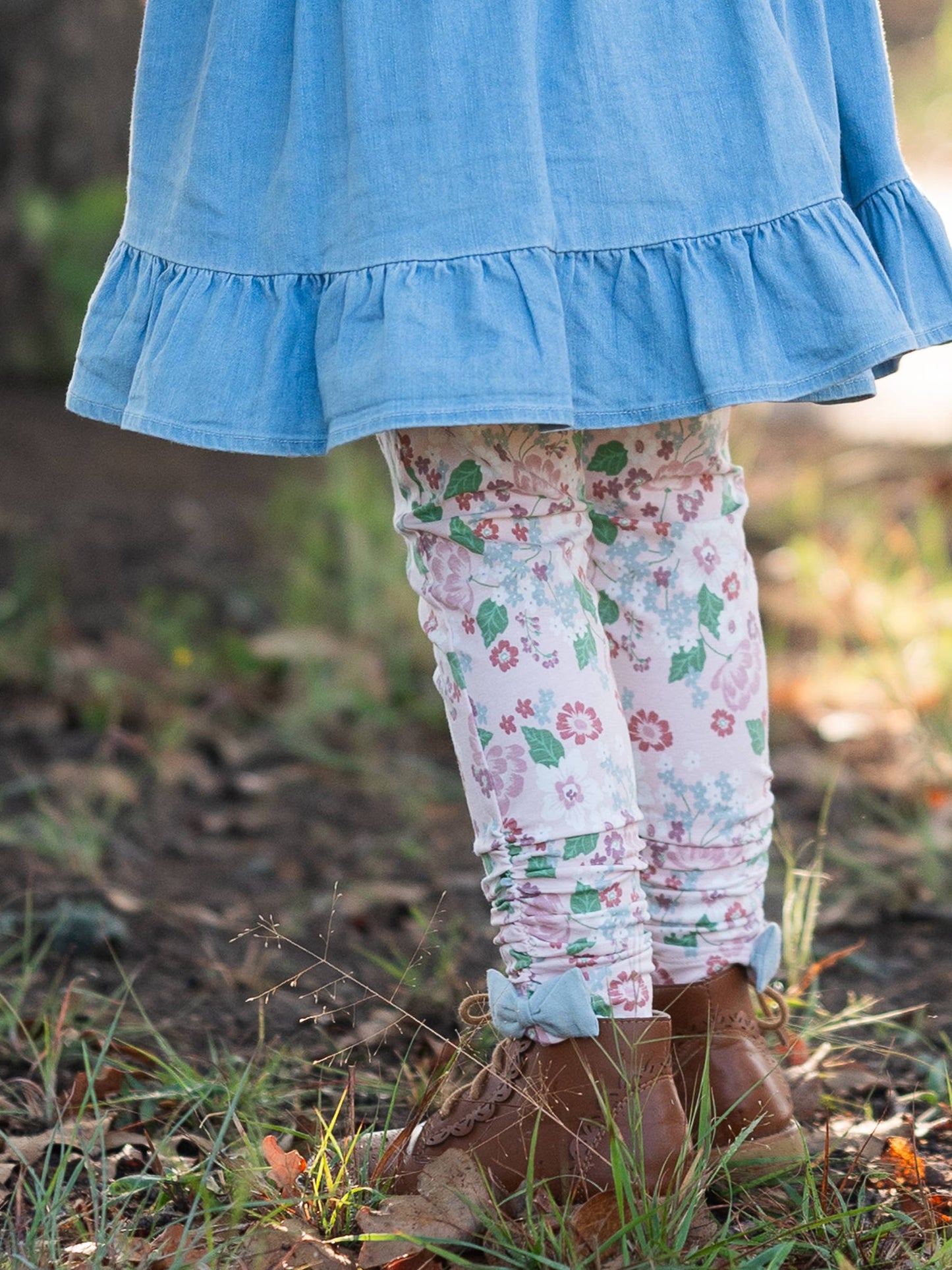 Girls Light Wash Stretch Denim High Low Ruffle Tunic