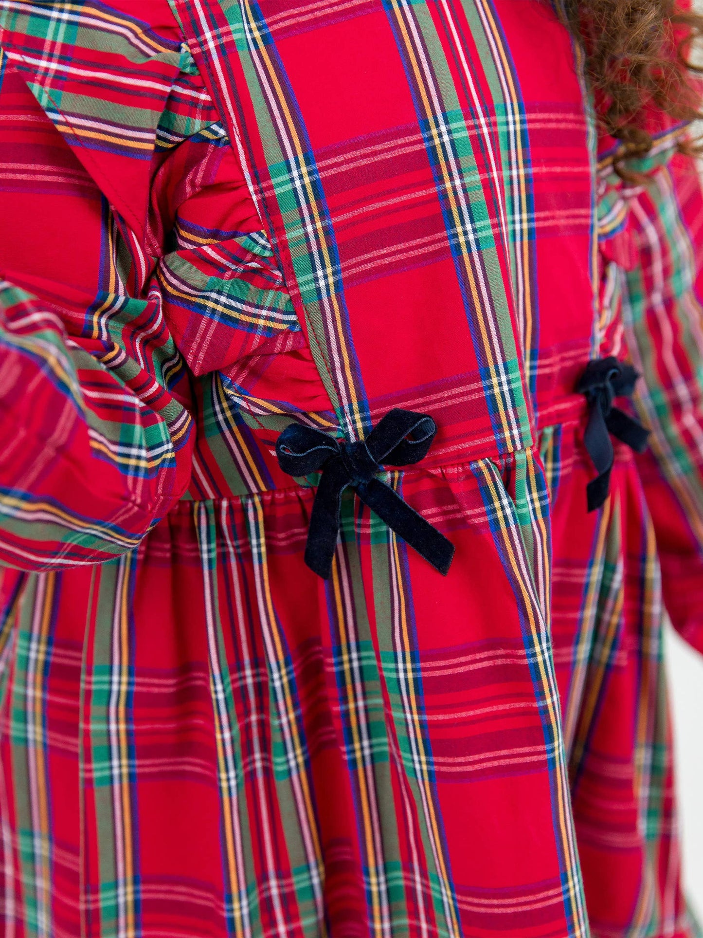 Girls Tis The Season Plaid Ruffle Bow Dress: Red