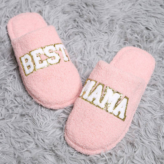 BEST MAMA Chenille Patched Home Slippers: PINK