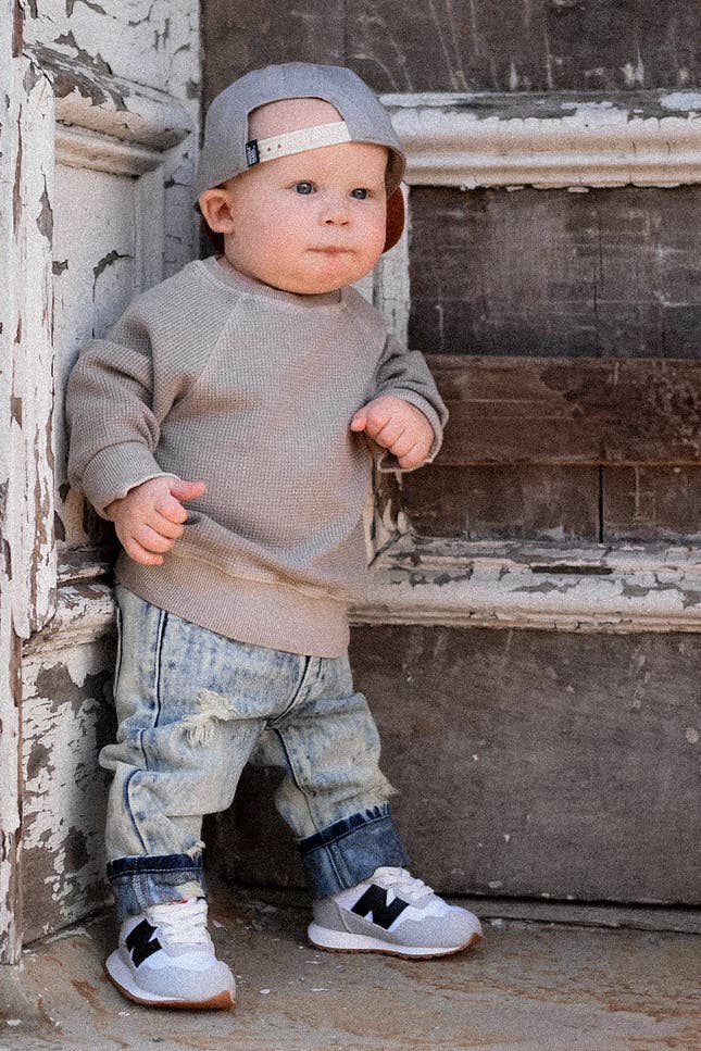 Tan Waffle Long Sleeve Crewneck Infant & Toddler