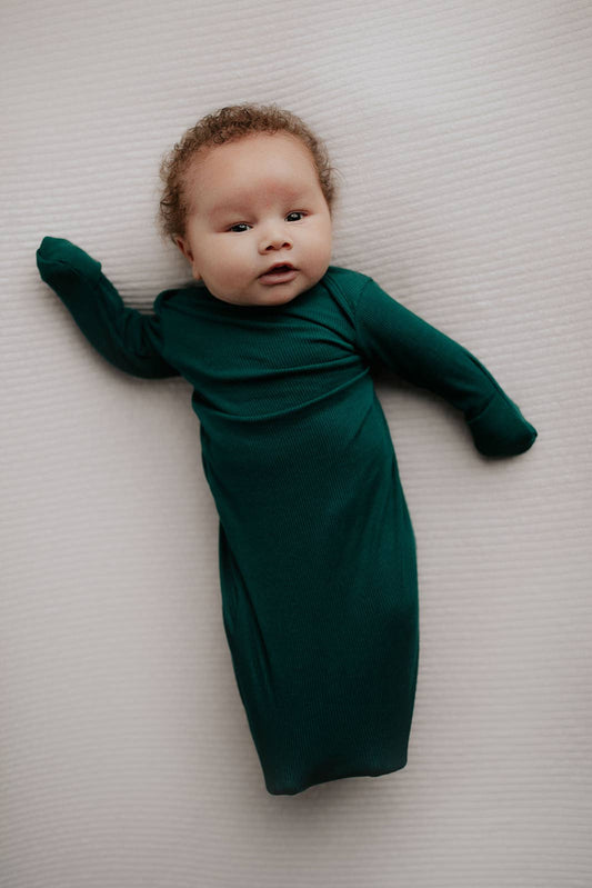 Forest Green Ribbed Knotted Gown: Gown Only