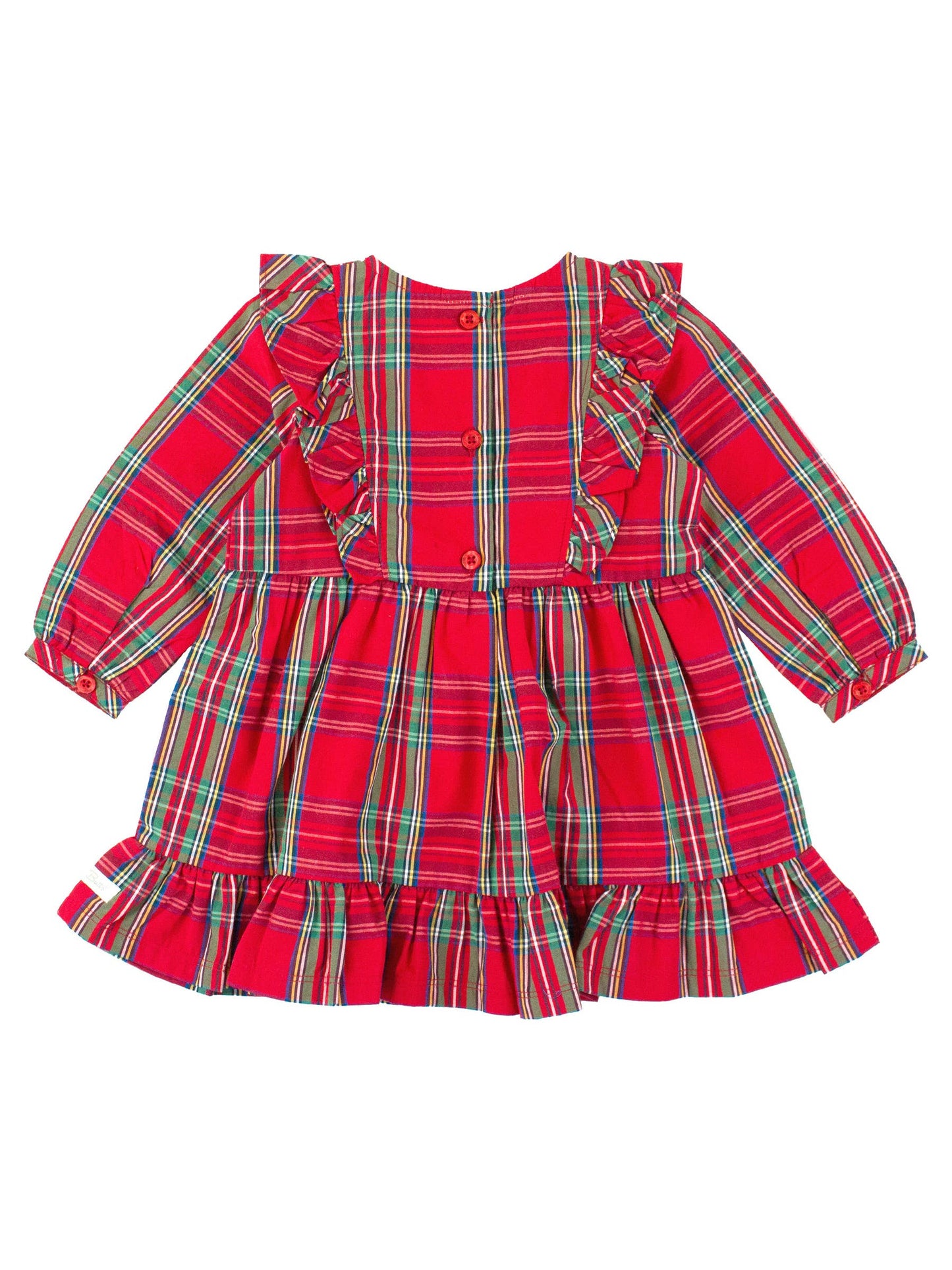 Girls Tis The Season Plaid Ruffle Bow Dress: Red