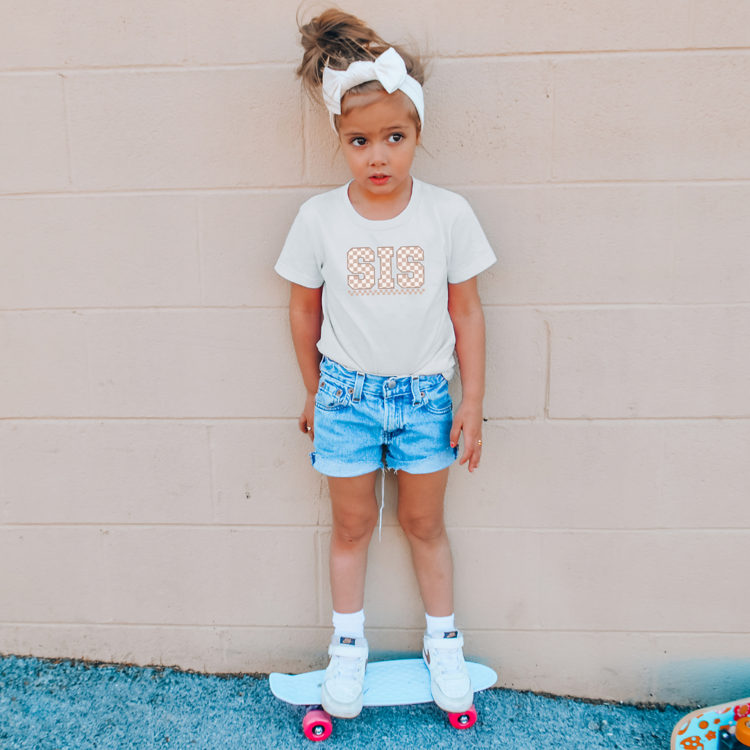 Beige Checkered Sis Matching Infant and Toddler Tee